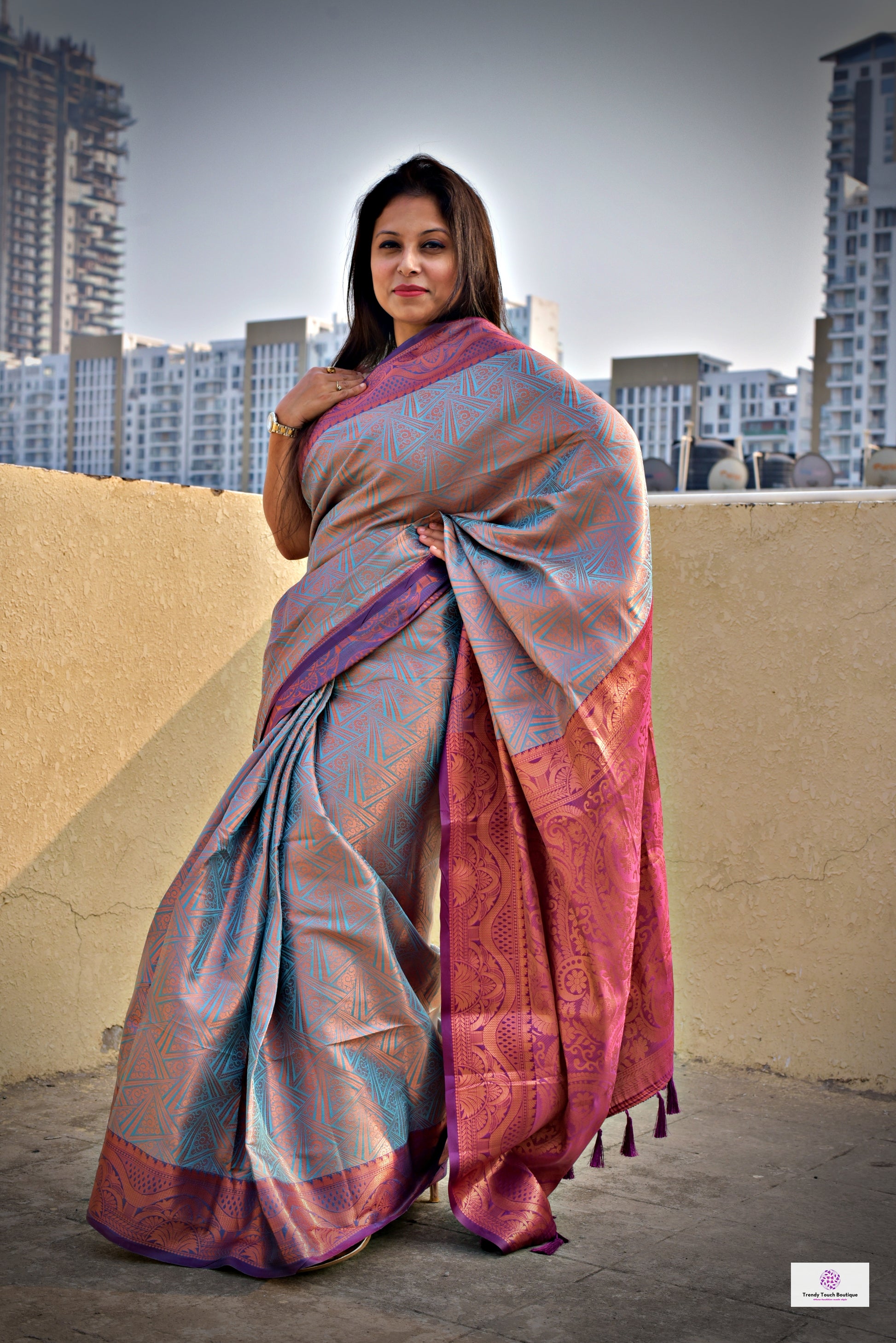 dual tone blue kubera pattu silk saree for wedding soft silk saree online marriage function contrast brocade work with blouse piece