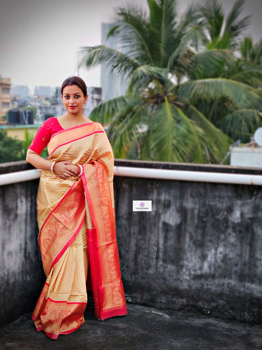 red chandan golden soft silk saree puja and homewarming ceremony wedding functions best price with blouse piece zari work saree