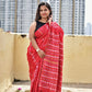 Kantha stitch handembroidered designer red khesh cotton handloom with blouse piece best price