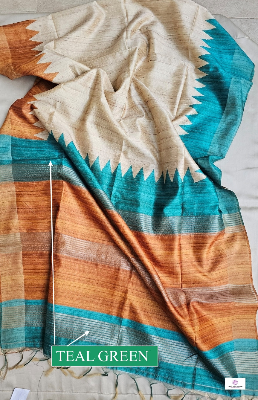 TRISHA - GANGA-JAMUNA BORDER - SEMI GHICHA SILK (TEAL GREEN & YELLOW) PRE BOOK (DESPATCH 10-15 DAYS)