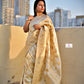 ivory off white jaal work handwoven banarasi silk saree with blouse piece wedding season special party wear bengali saree best price shop online