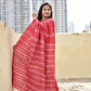Kantha stitch handembroidered designer red khesh cotton handloom with blouse piece best price