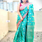 shop saree online teal green and pink silk festive wear saree with blouse piece