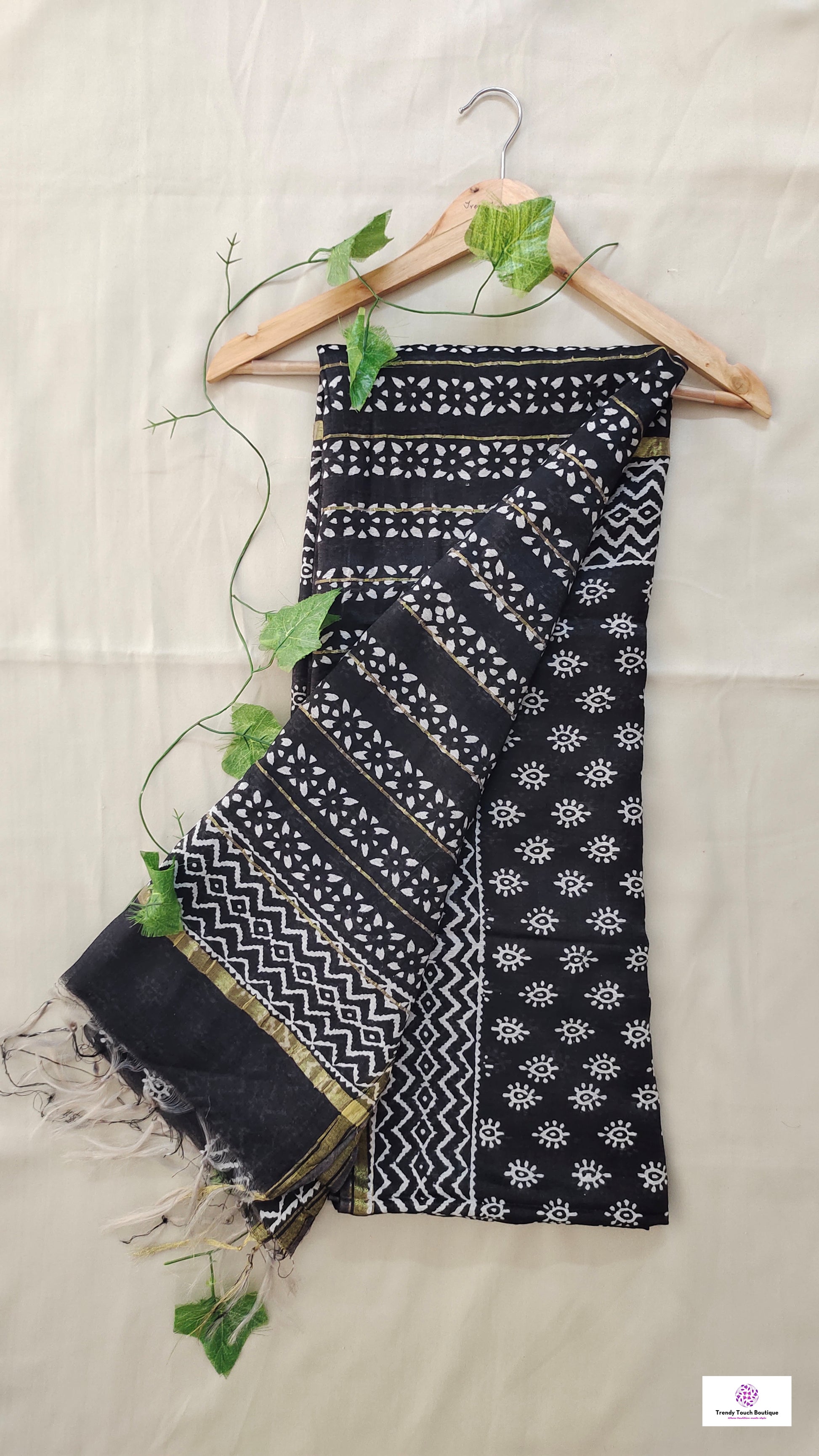 black chanderi silk saree with zari border handblock print summer fabric best price with blouse piece office wear and casual styling party wear saree