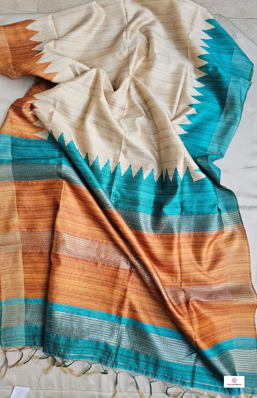 TRISHA - GANGA-JAMUNA BORDER - SEMI GHICHA SILK (TEAL GREEN & YELLOW) PRE BOOK (DESPATCH 10-15 DAYS)