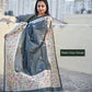 Dark Grey Green semi tussar silk aaree paithani pattern digital print for regular wear and casual function office for women with blouse piece and best price
