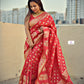 red banarasi silk zari work sare wedding wear marriage function party wear saree affordable price