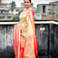 red chandan golden soft silk saree puja and homewarming ceremony wedding functions best price with blouse piece zari work saree