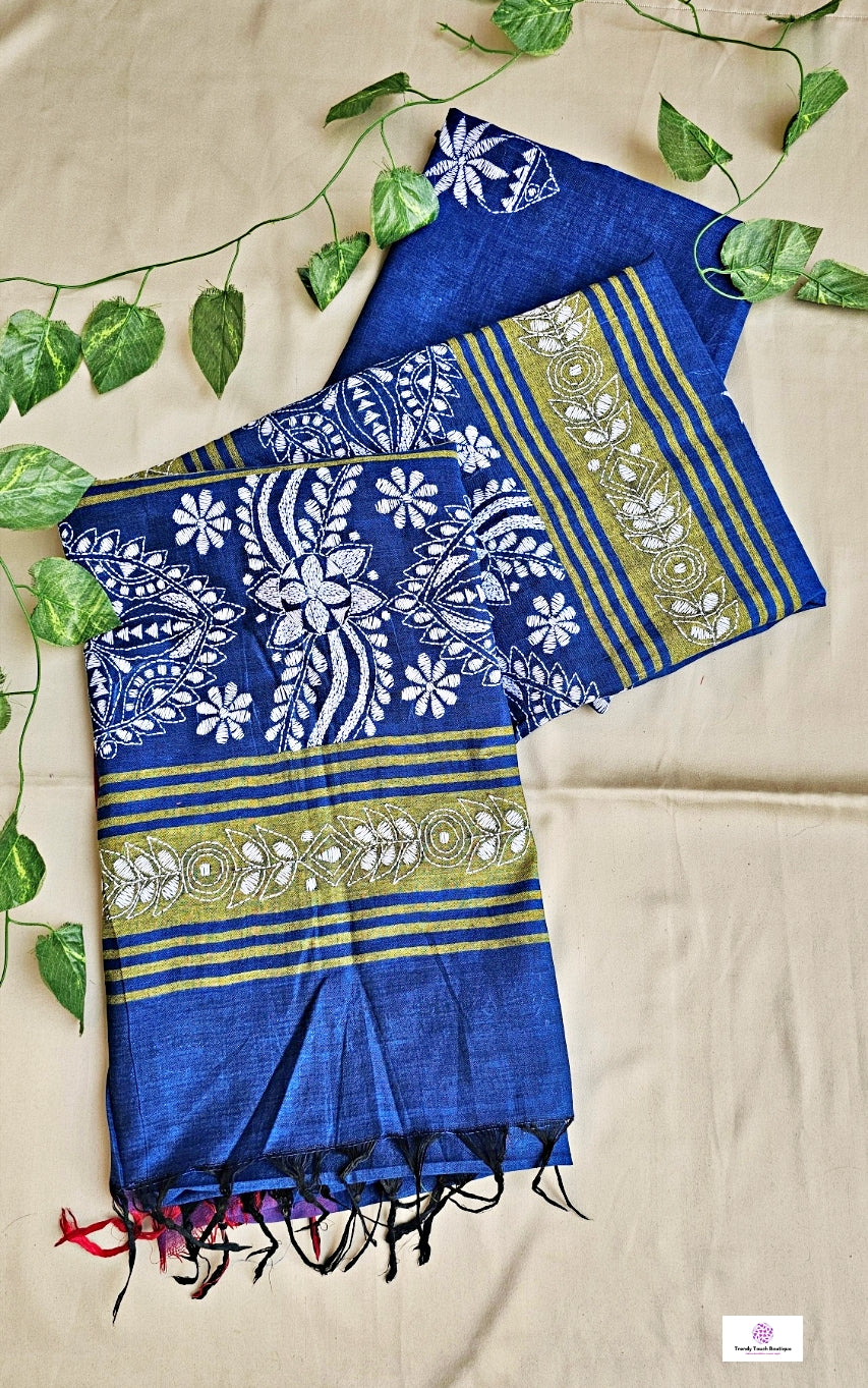 SITAARE - KANTHA STITCH - COTTON HANDLOOM SAREE