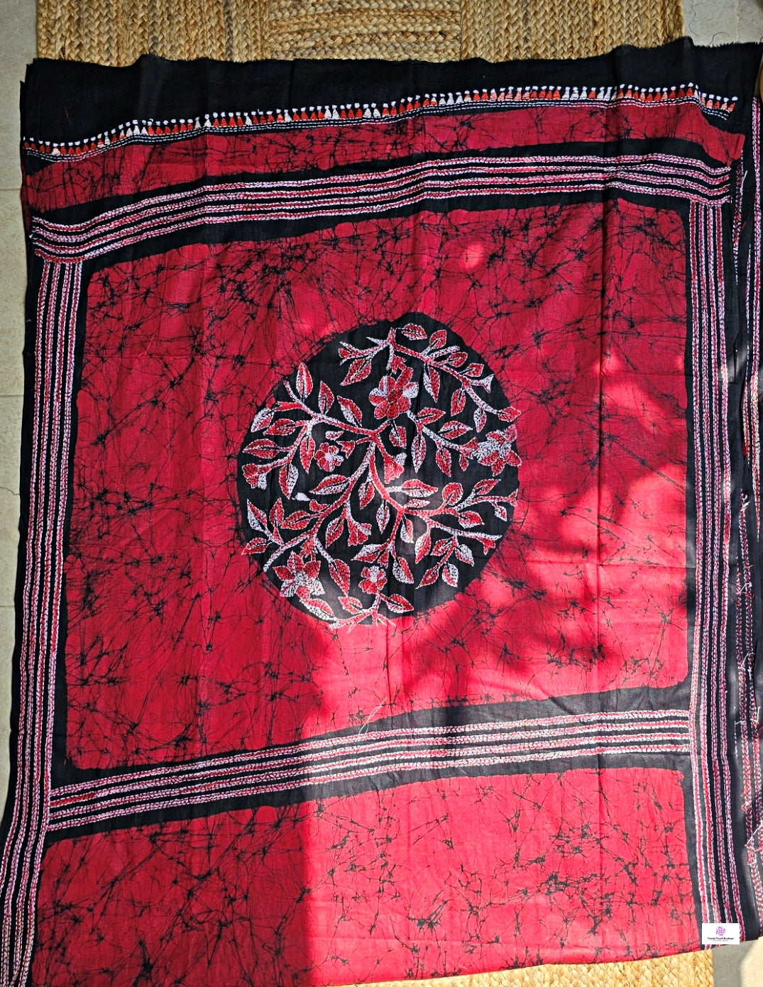 Romance - Kantha Work & Hand Batik - Cotton Saree