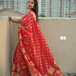 red banarasi silk zari work sare wedding wear marriage function party wear saree affordable price