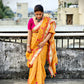 Kutch hand embroidered designer linen saree for office and special celebrations parties in summer best fabric best price yellow pink saree soft linen