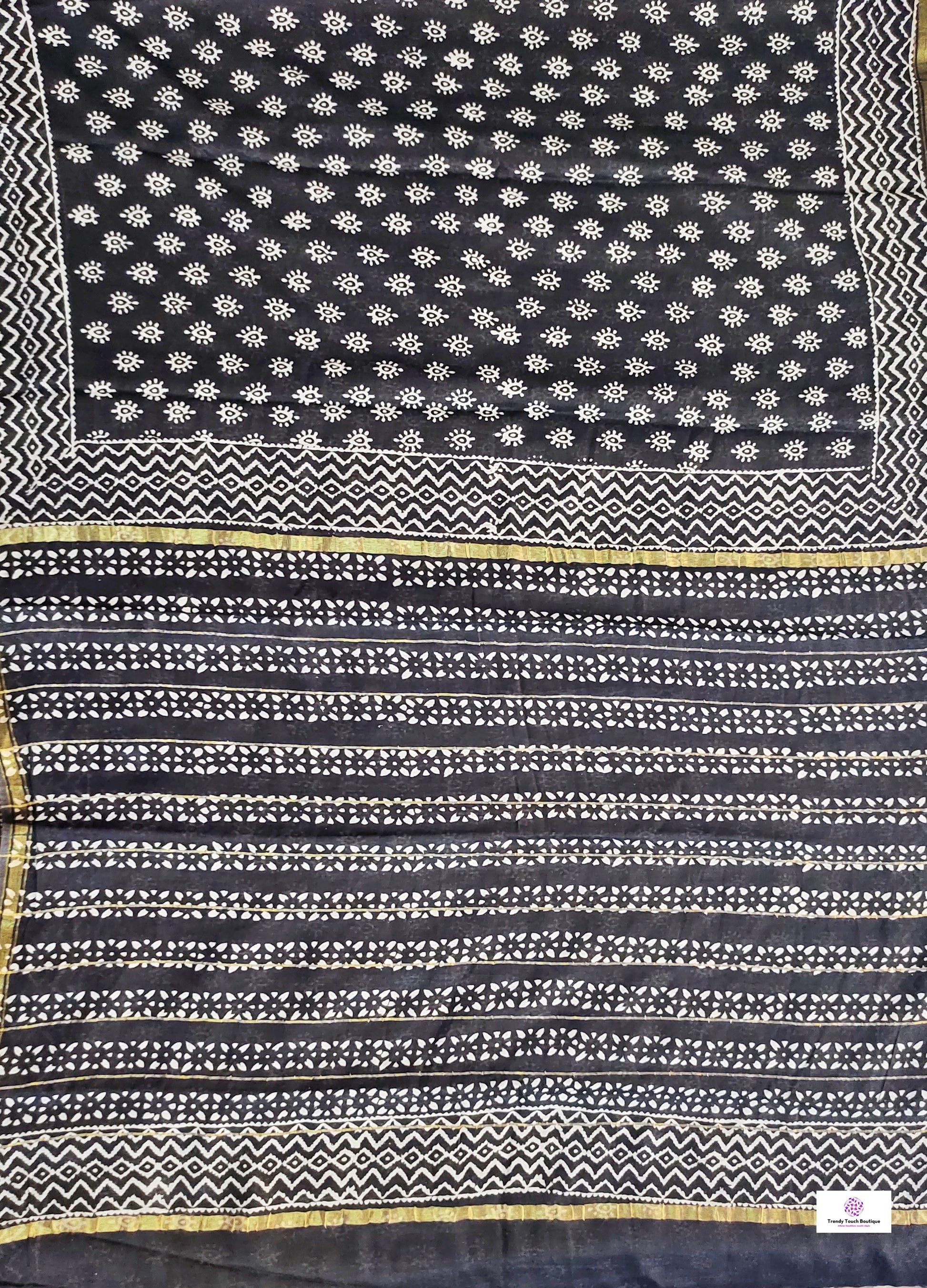 black chanderi silk saree with zari border handblock print summer fabric best price with blouse piece office wear and casual styling party wear saree