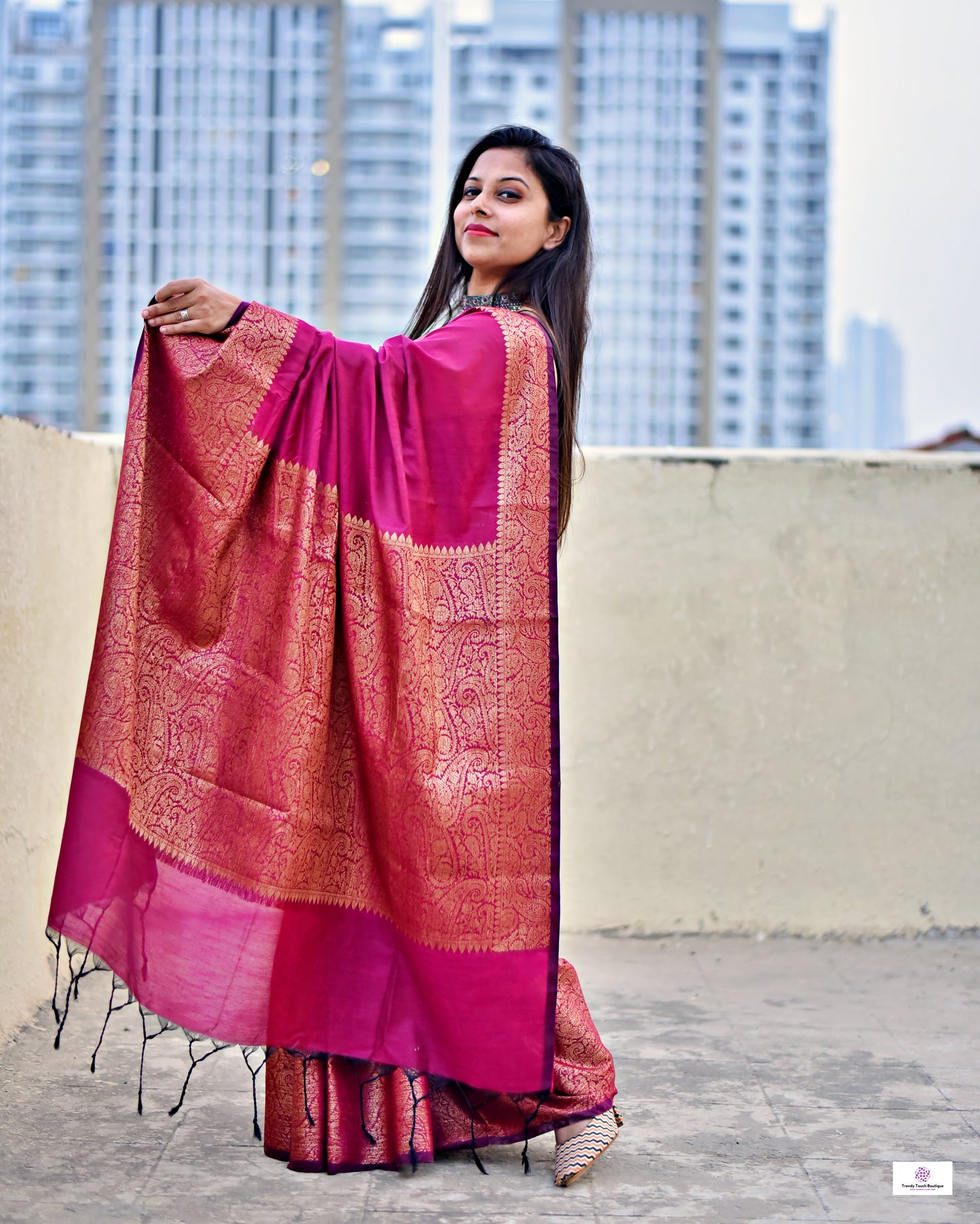 Beetroot – Copper Zari & Magenta - Katan Silk Saree