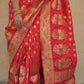 red banarasi silk zari work sare wedding wear marriage function party wear saree affordable price