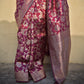 wine magenta golden silver zari work banarasi silk saree best price with blouse piece festive wear wedding wear party wear marriage function traditional silk