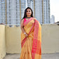 Muga cotton banarasi soft and lightweight puja, wedding and special ocassion casual wear saree yellow and pink with blouse piece best price