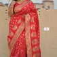 red banarasi silk zari work sare wedding wear marriage function party wear saree affordable price
