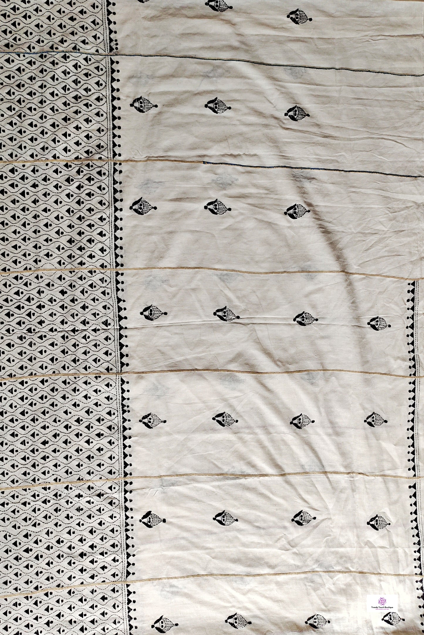 white black kantha work khesh cotton handloom saree for office and festive wear special ocassion with blouse piece and best price