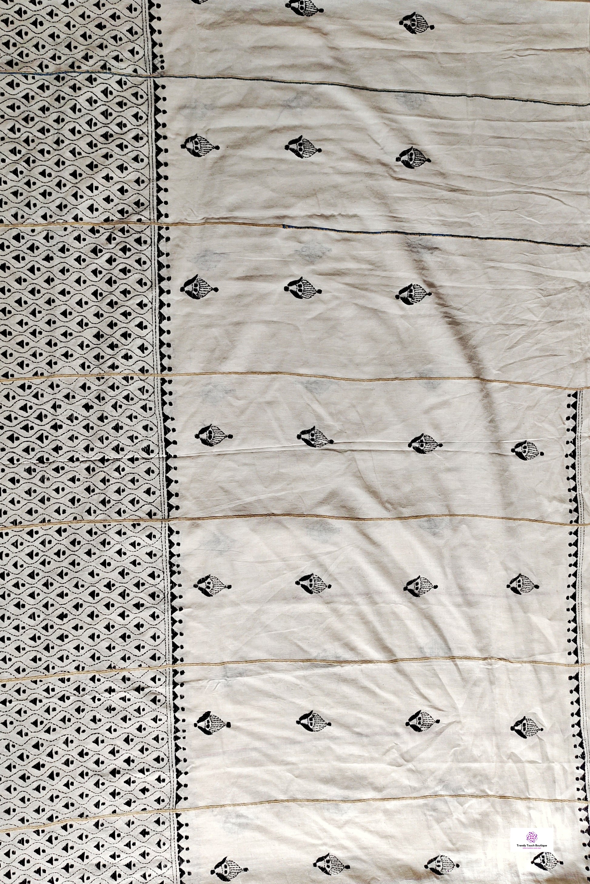 white black kantha work khesh cotton handloom saree for office and festive wear special ocassion with blouse piece and best price