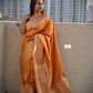 Banarasi silk saree bridal wedding gift partywear mustard ochre orange color best price online