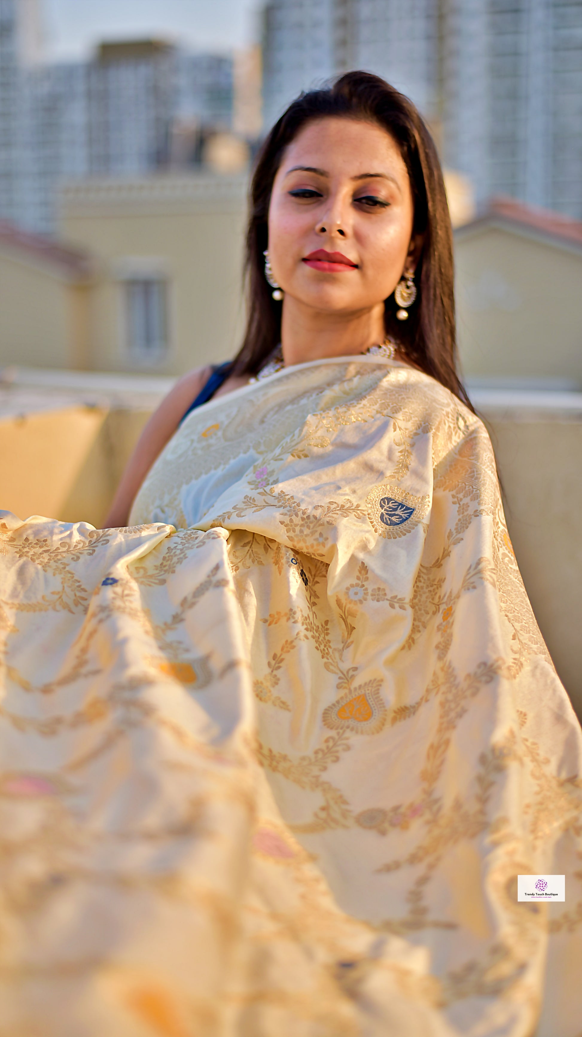 ivory off white jaal work handwoven banarasi silk saree with blouse piece wedding season special party wear bengali saree best price shop online