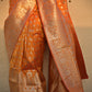 Banarasi silk saree bridal wedding gift partywear ochre orange color best price online