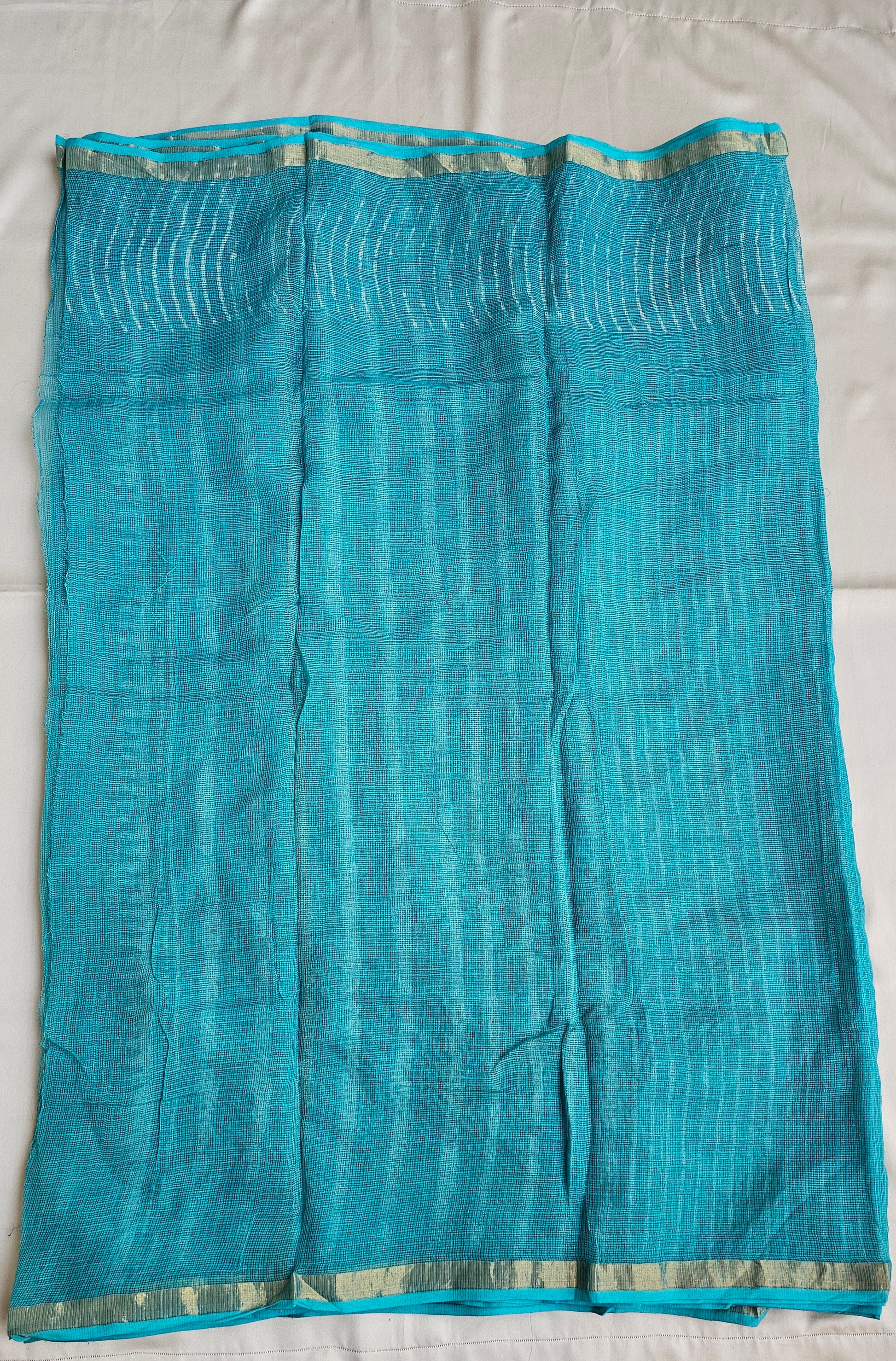 Handblock print Kota doria lightweight teal green office wear zari border saree 