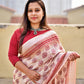 kantha handembroidered designer ivory and beige linen saree with blouse piece best price for office, casual and wedding wear.