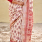 kantha handembroidered designer ivory and beige linen saree with blouse piece best price for office, casual and wedding wear.