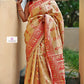 Baluchari Silk saree beige chandan ivory red traditional silk rama sita motif wedding function party wear celebration affordable price online with blouse piece