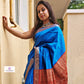 bridal lightweight sarees for gifting semi katan silk blue and red color perfect for bridal trousseau or gifting sarees for marriage wedding functions