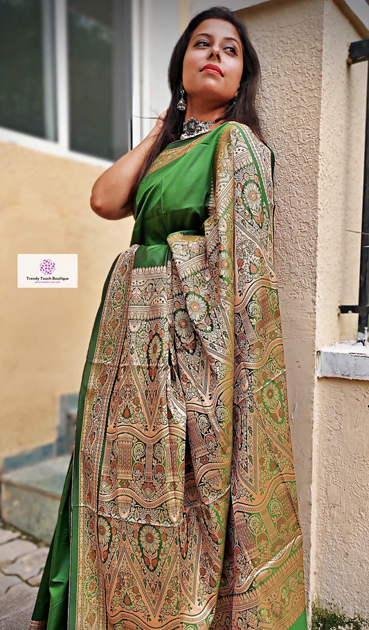 ARANYAANI - GREEN & GOLD - KATAAN SILK