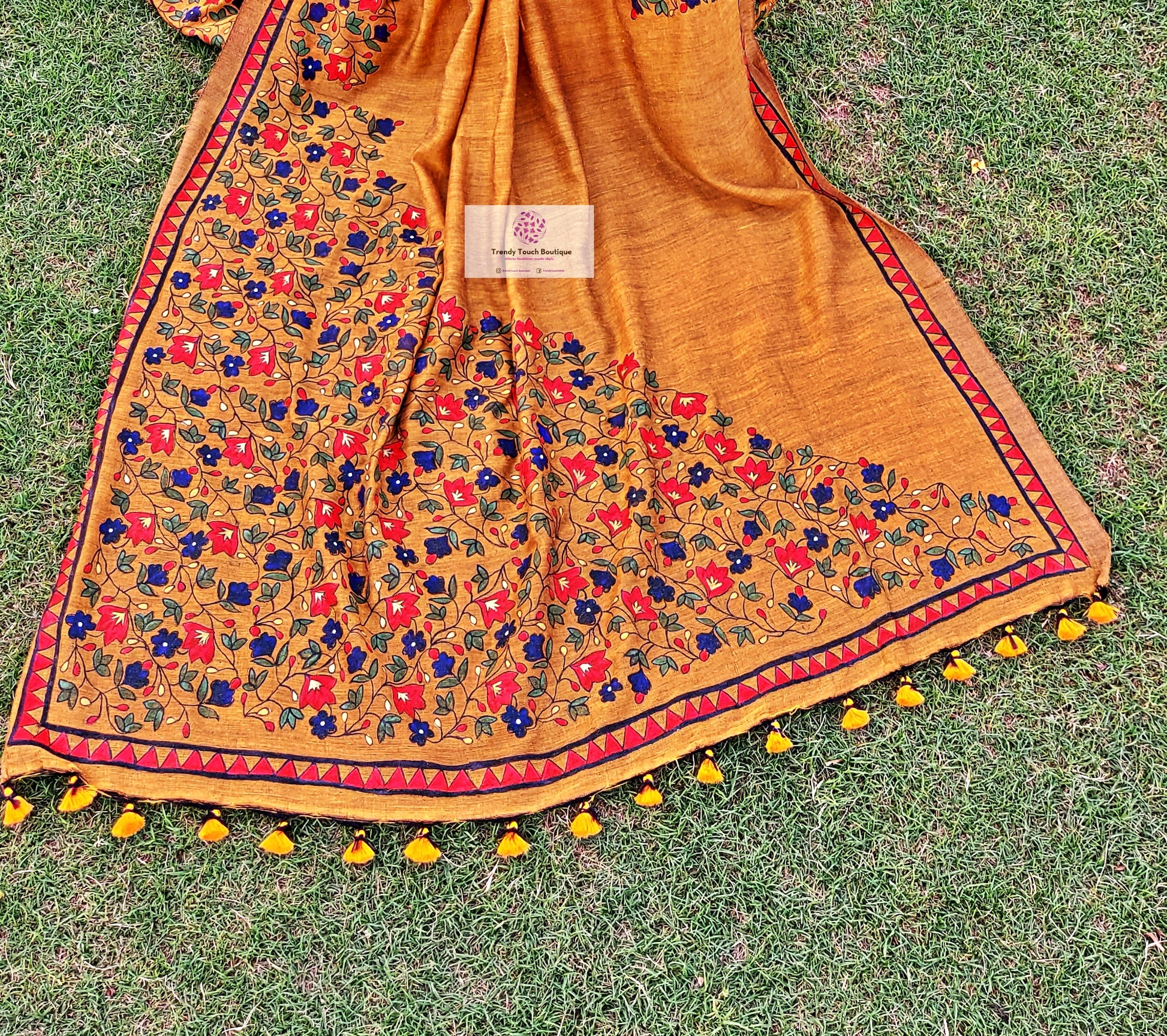Mustard color handpainted saree