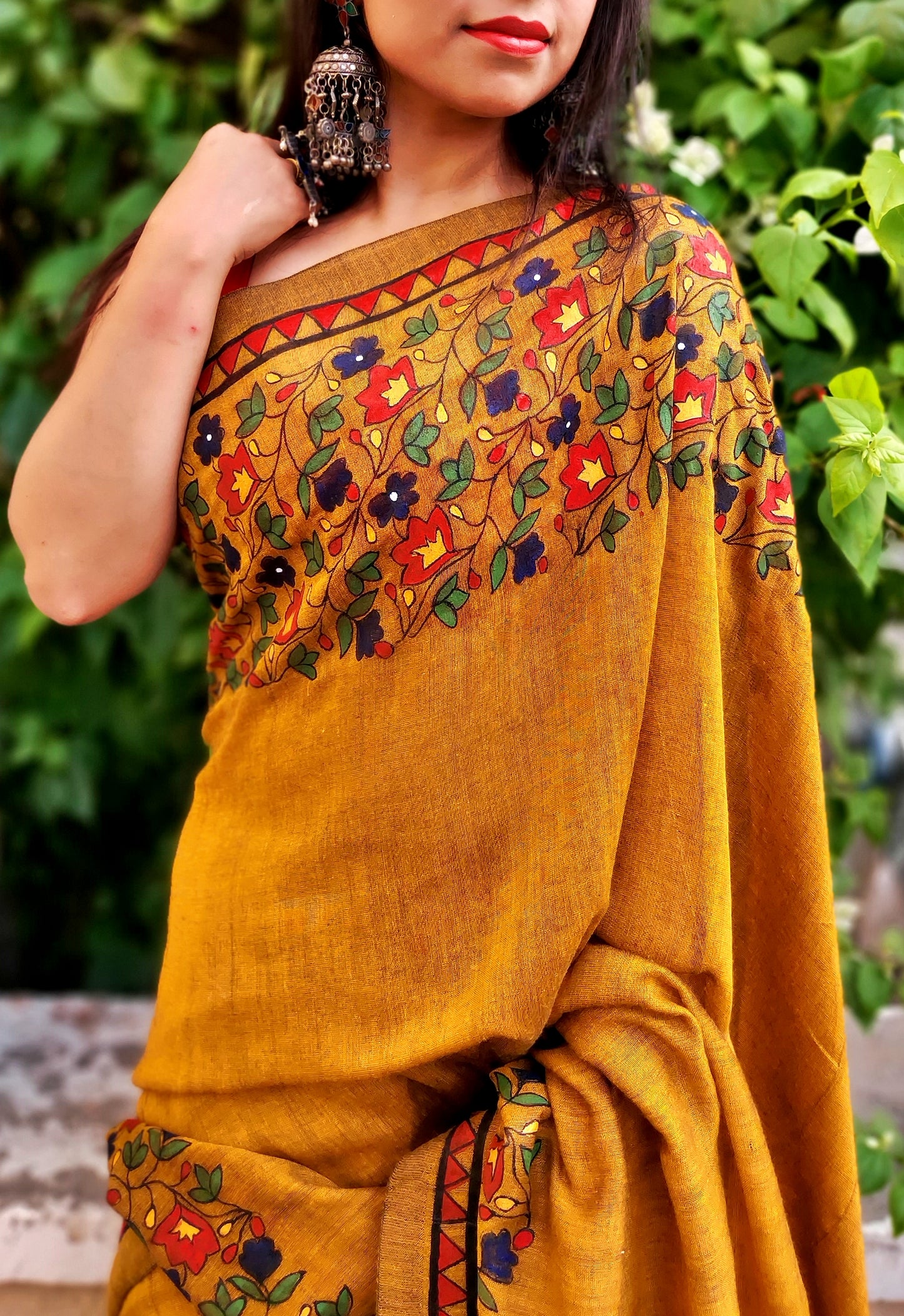Handpainted Kalamkari inspired design cotton handloom saree