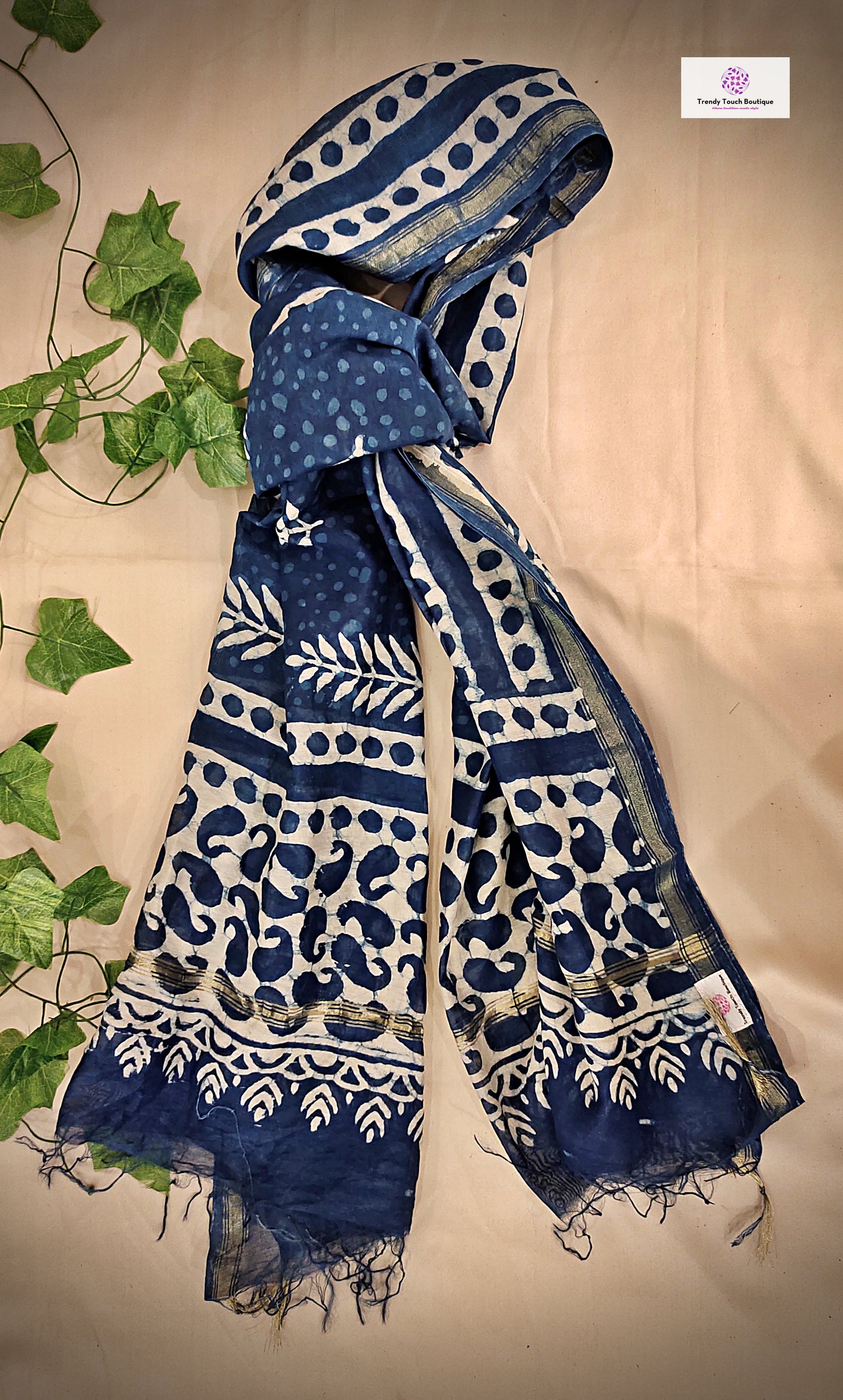 BLUEBELLS - HANDBLOCKPRINT- CHANDERI SILK DUPATTA