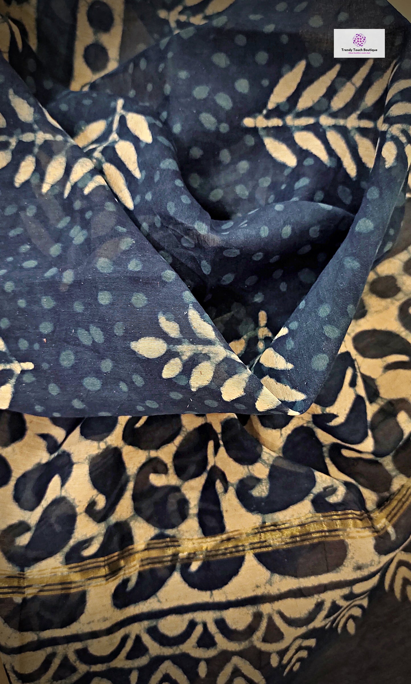 BLUEBELLS - HANDBLOCKPRINT- CHANDERI SILK DUPATTA