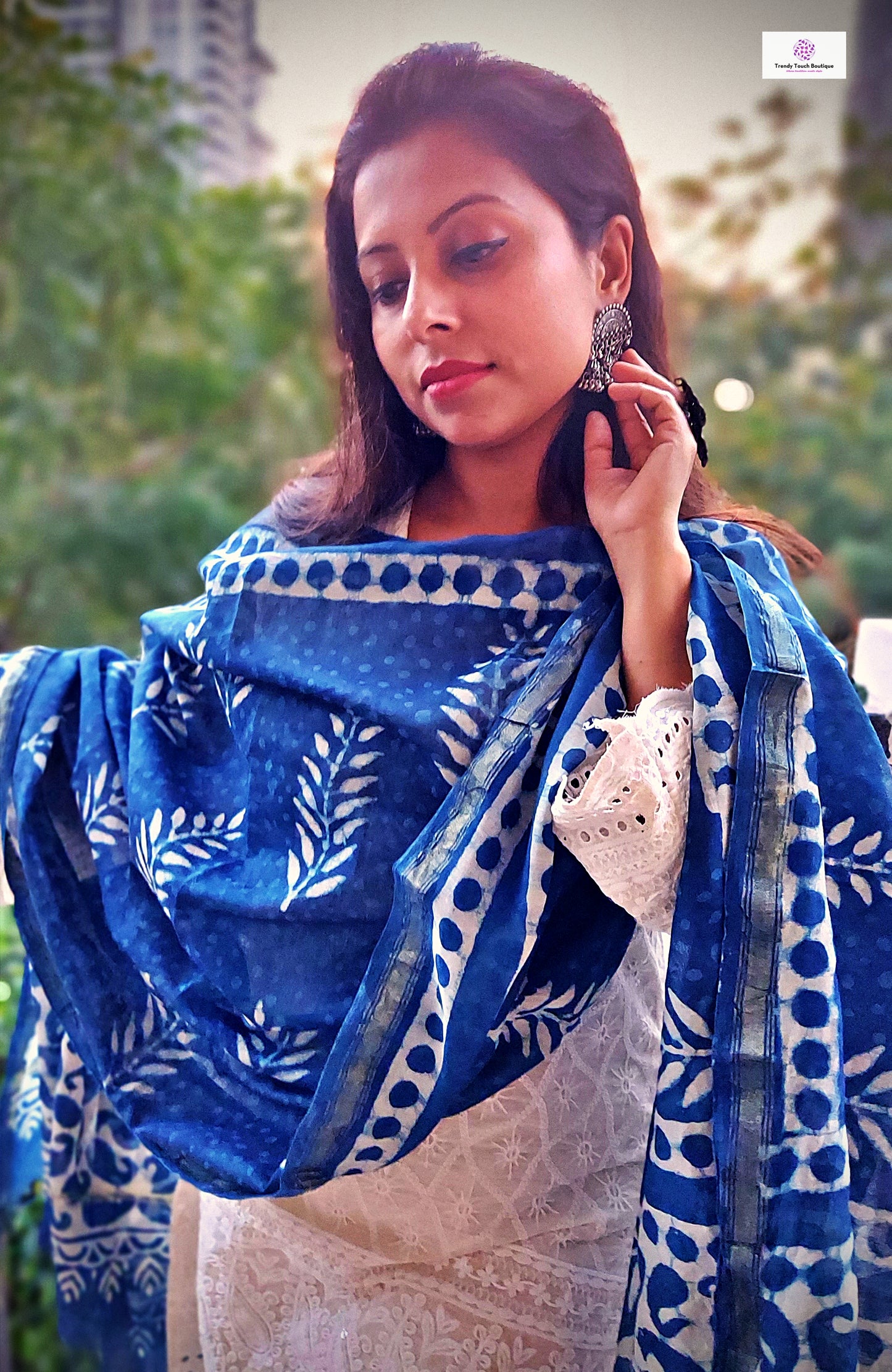 BLUEBELLS - HANDBLOCKPRINT- CHANDERI SILK DUPATTA