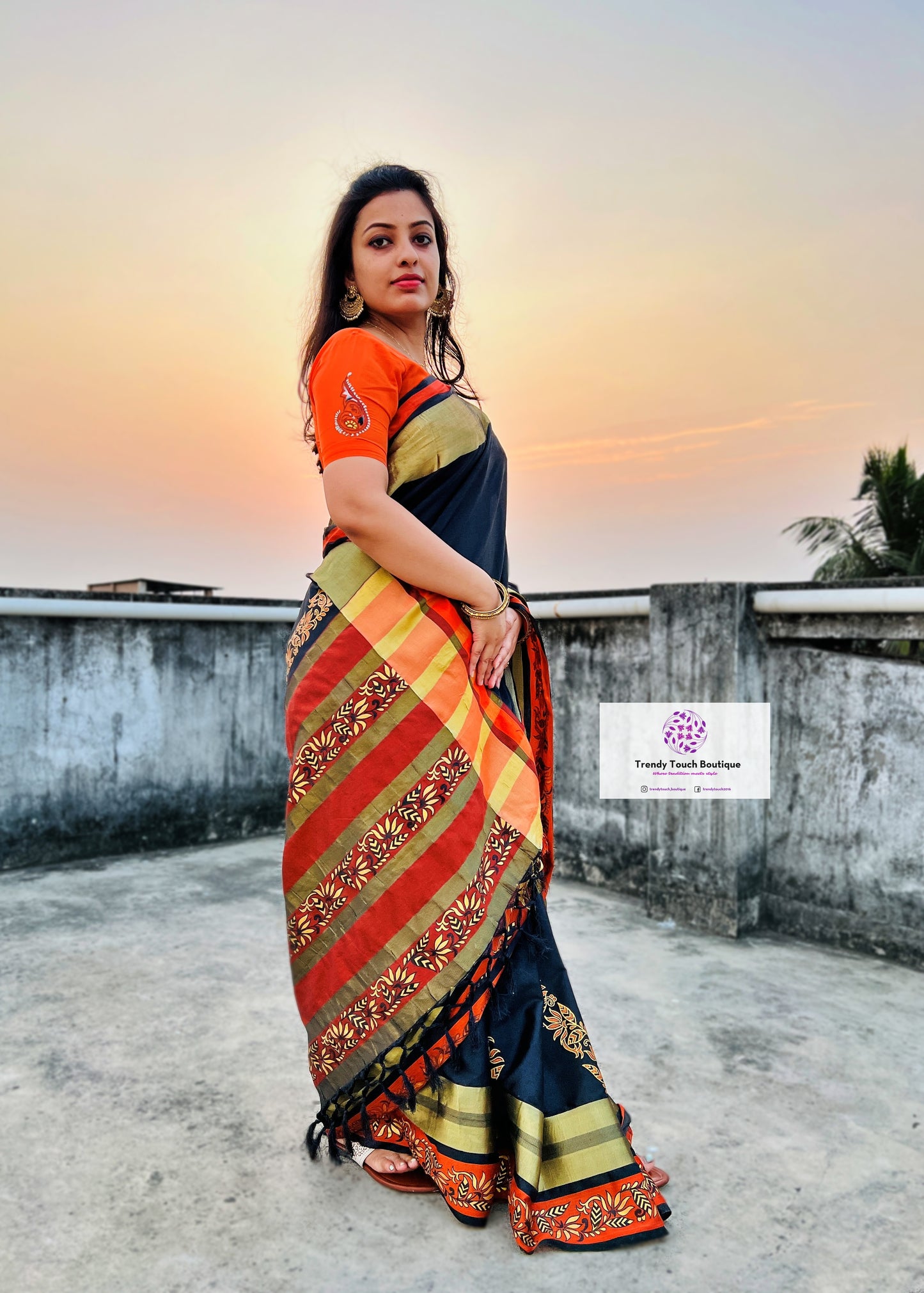 DUSK MODE - HAND PAINTED FLORAL WORK - COTTON SILK - MADE TO ORDER