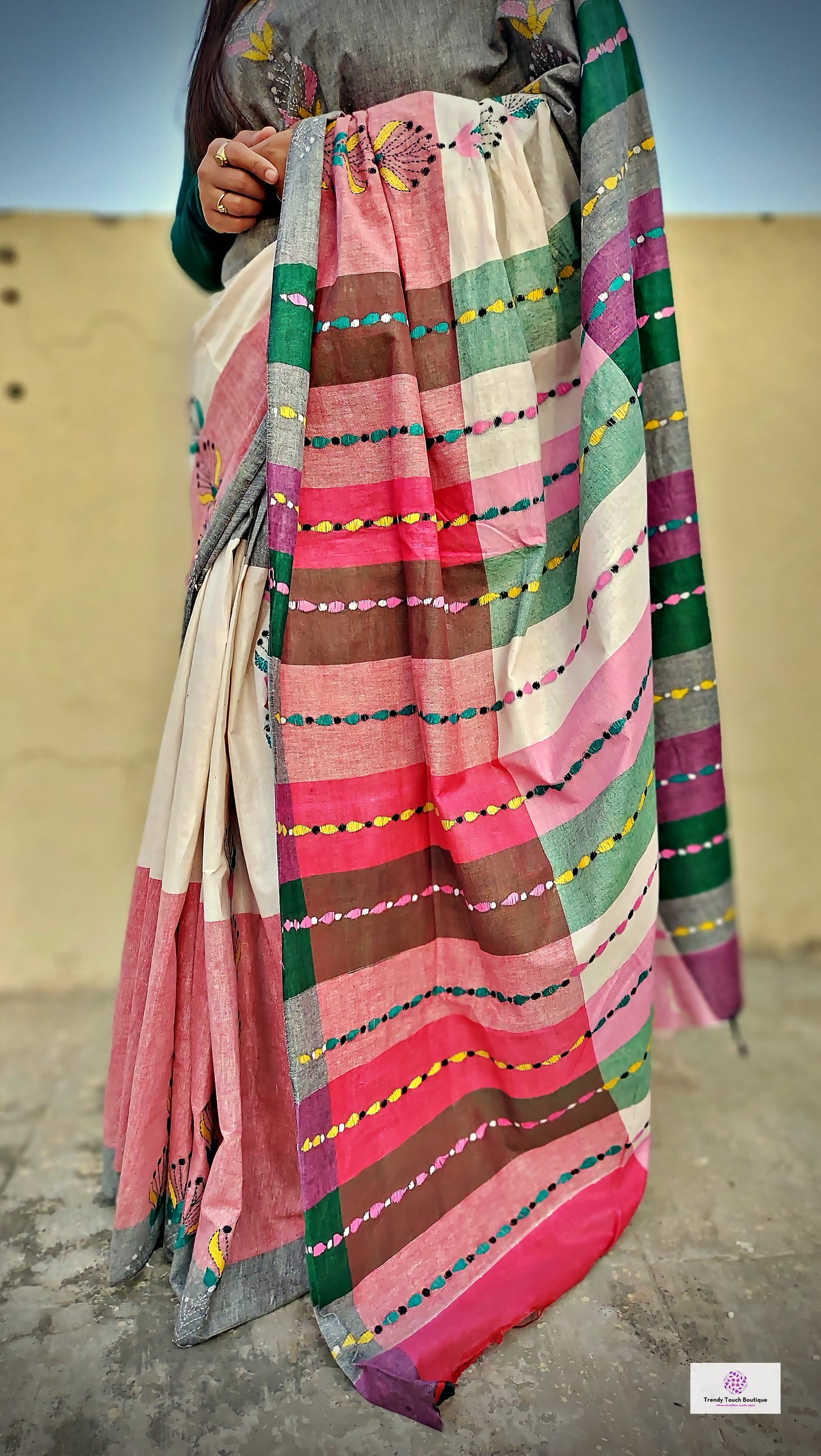 SUNDAE - KANTHA STITCH - COTTON HANDLOOM SAREE