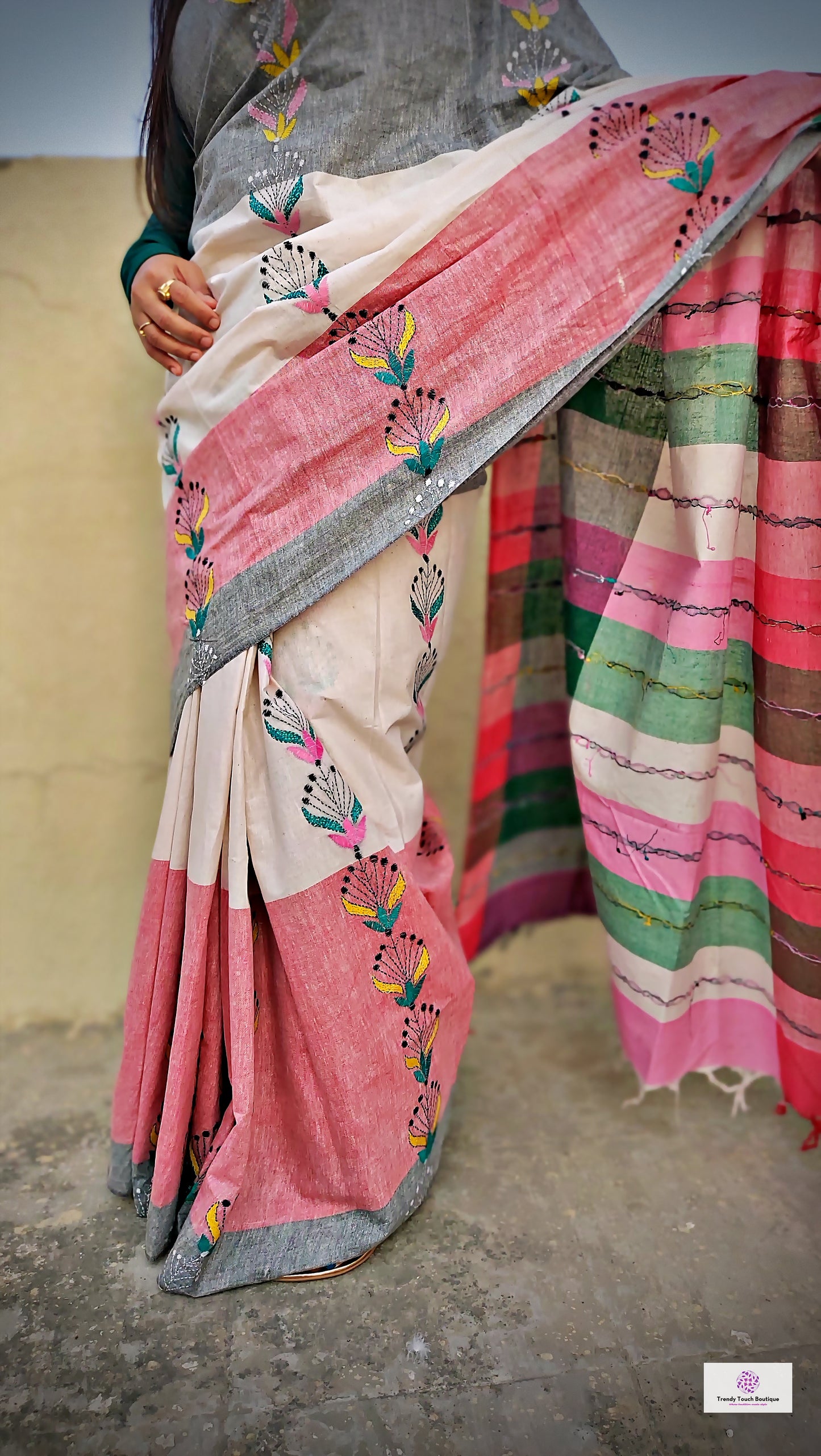 SUNDAE - KANTHA STITCH - COTTON HANDLOOM SAREE