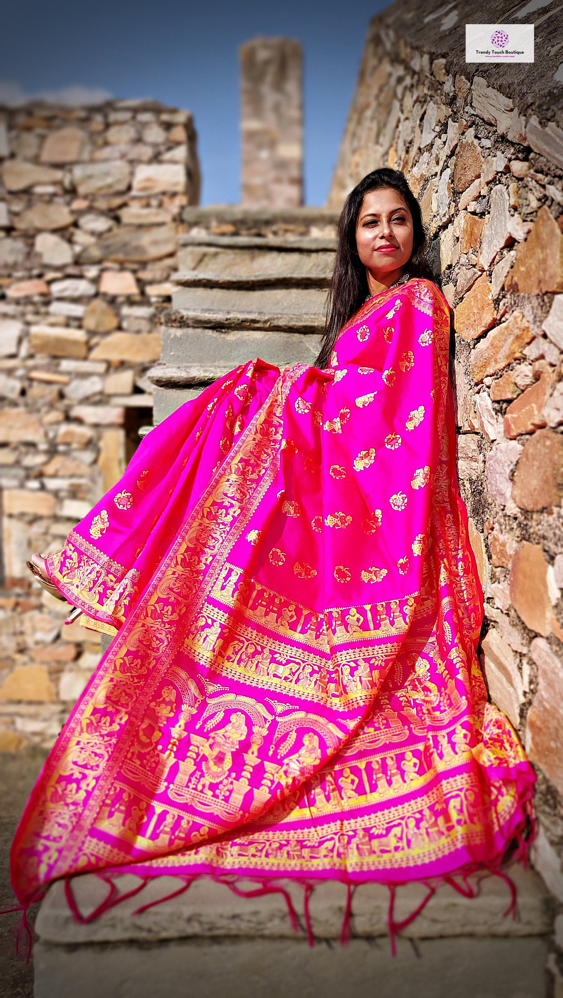 Hot pink Baluchari Silk 