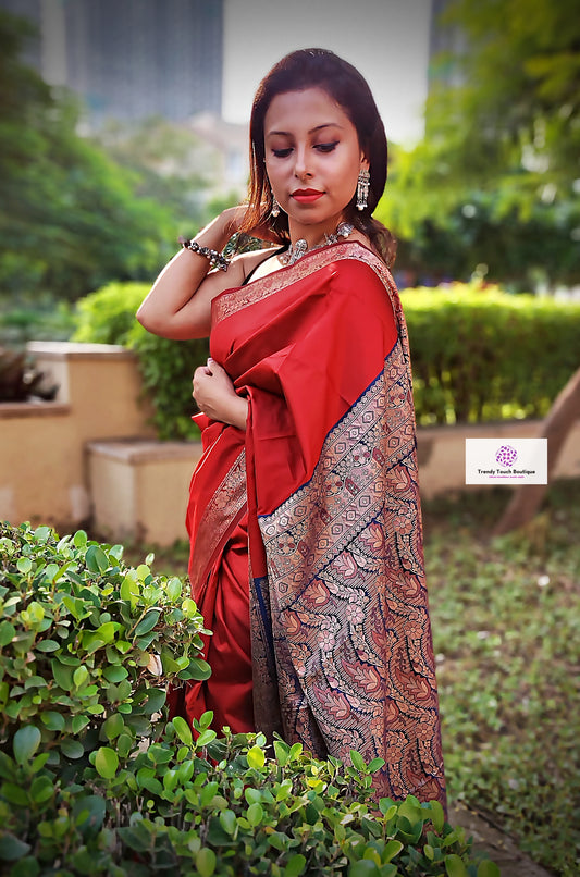 bridal lightweight sarees for gifting semi katan silk red color perfect for bridal trousseau diwali gifts sarees for marriage wedding functions