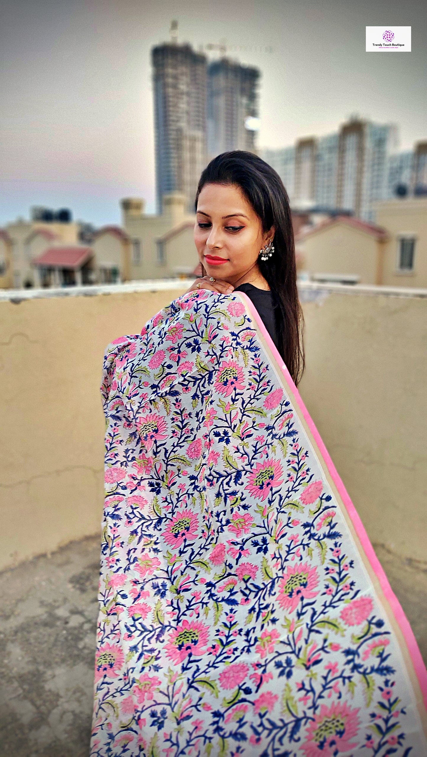 ONLY FOR YOU - HANDBLOCKPRINT - CHANDERI SILK DUPATTA