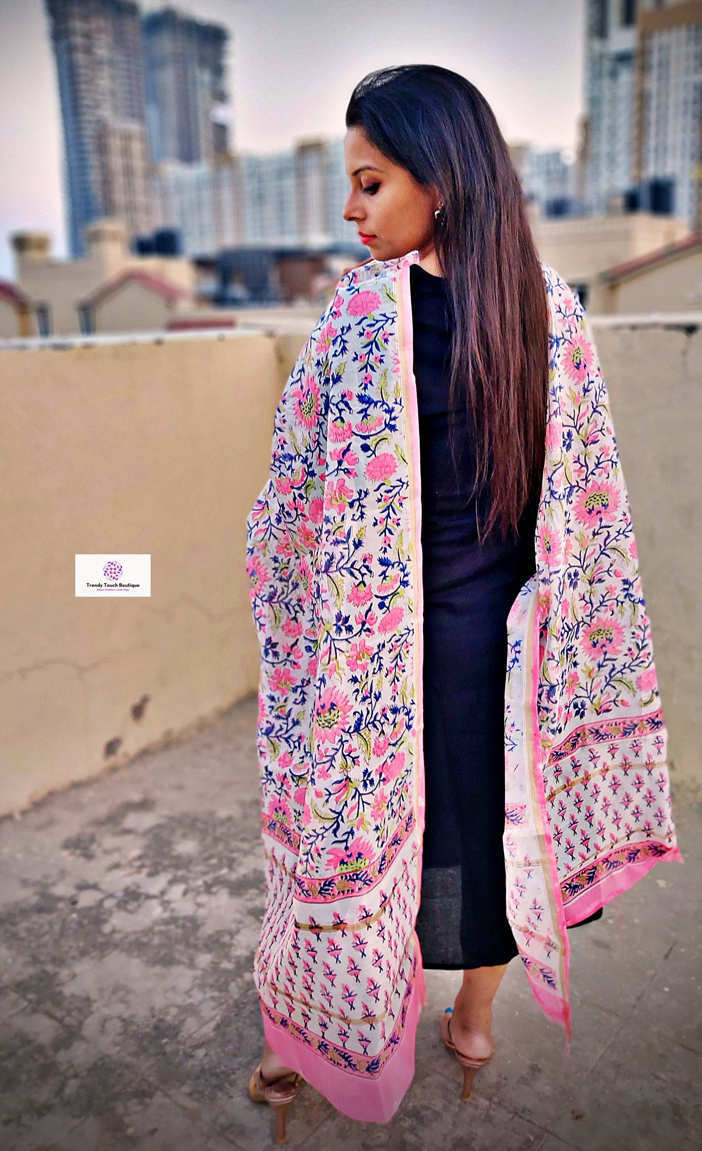 ONLY FOR YOU - HANDBLOCKPRINT - CHANDERI SILK DUPATTA
