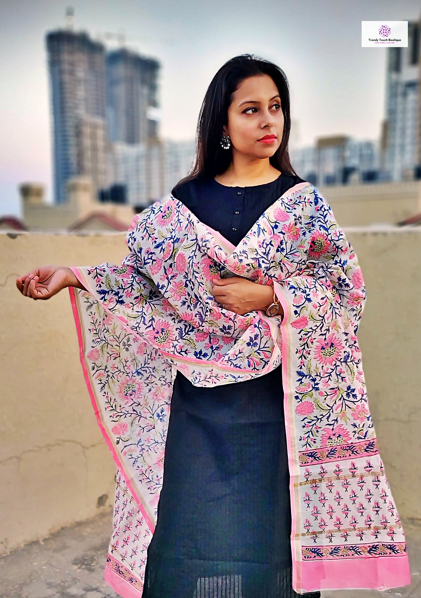 ONLY FOR YOU - HANDBLOCKPRINT - CHANDERI SILK DUPATTA