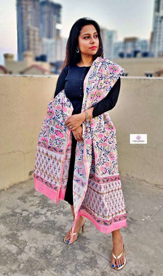 Only For You - Hand Block Print - Chanderi Silk Dupatta