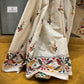 white kantha stitch hand embroidered designer silk saree multicolored party wear wedding season 