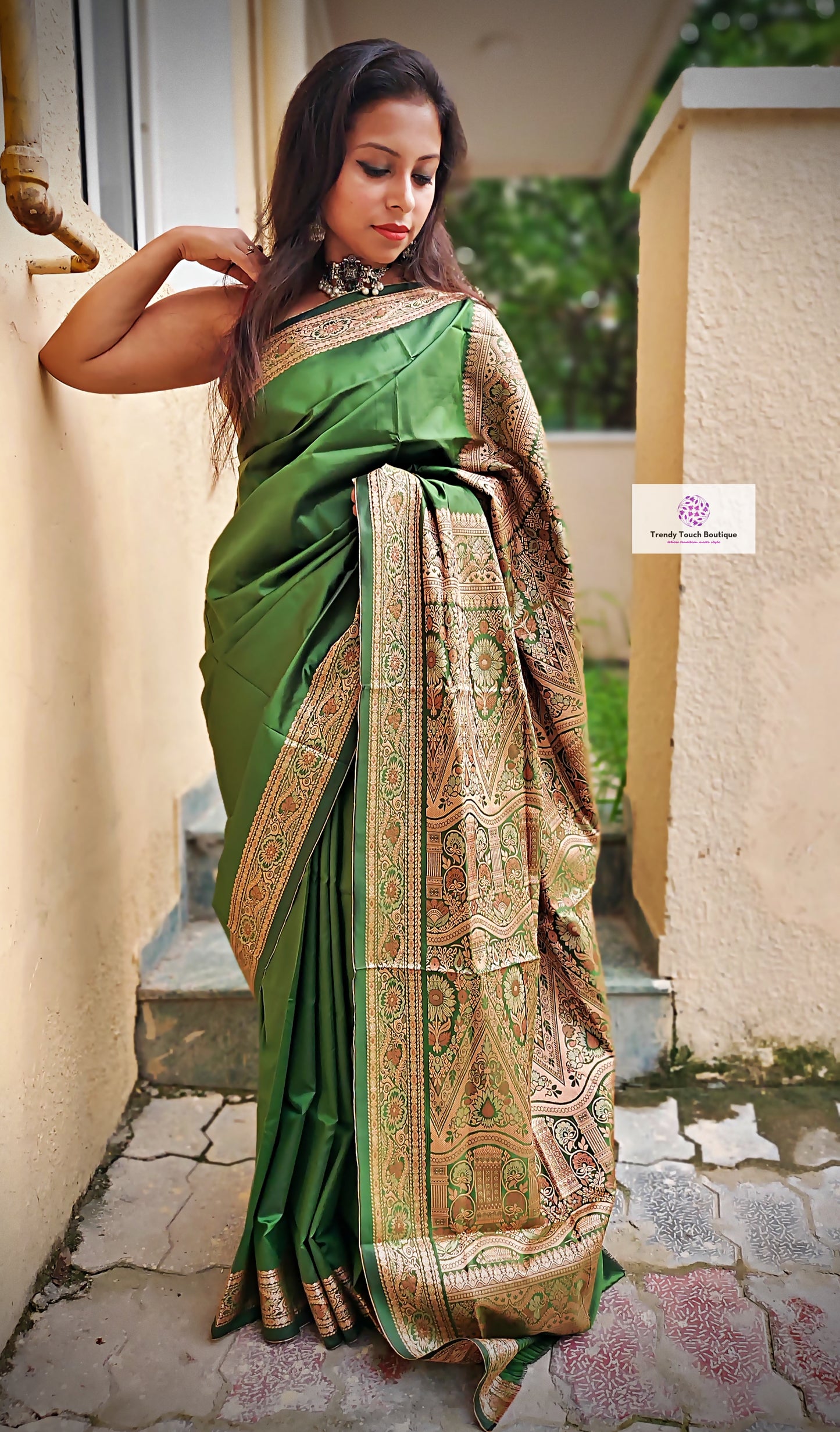 ARANYAANI - GREEN & GOLD - KATAAN SILK
